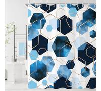 GCIREC Shower Curtain, 180x180cm, Dark Blue Modern Abstract Art Watercolor Geometric Grid Waterproof Fabric Machine Washable Bathroom Curtain with Hooks