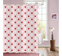 GCIREC Shower Curtain, 180x200cm, Valentine's Day Romantic Love Theme Red White Heart Waterproof Fabric Machine Washable Bathroom Curtain with Hooks