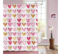 GCIREC Shower Curtain, 90x180cm, Valentine's Day Romantic Love Theme Pink Yellow Hearts Waterproof Fabric Machine Washable Bathroom Curtain with Hooks