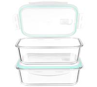 Gcirn Glass Food Storage Containers with Lids 1040ml*2 -Glass Meal Prep Containers Sets- Lunch Box with Blue Lids Reusable- Airtight & BPA-Free - Microwave & Dishwasher Safety