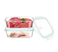 Gcirn Glass Food Storage Containers with Lids 1520ml*2 and Cleaning Sponge -Glass Meal Prep Containers Sets- Lunch Box with Blue Lids Reusable- Airtight & BPA-Free - Microwave & Dishwasher Safety