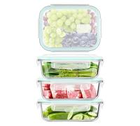 Gcirn Glass Food Storage Containers with Lids 640ml*4 - Glass Meal Prep Containers Sets - Lunch Box with Blue Lids Reusable - Airtight & BPA-Free - Microwave & Dishwasher Safety