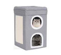 GCIUEMMH Foldable Cat House - Fold Cat House with Cube Cat Beds Large Soft Cat Cave Bed with Cat Scratching Board Covered Cat Hideaway Multifunctional Large Cat Cave for Cat and Little Dog 39*39*64cm