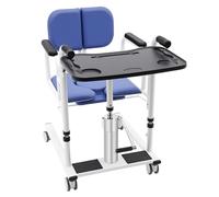 GCIUEMMH Hydraulic Patient Lift Transfer Chair - (41-65cm) Height Adjustable Transfer Chair 150KG Capacity with 180° Split Seat and Removable Toilet, 4 Locking Wheels for Elderly Care (Blue)