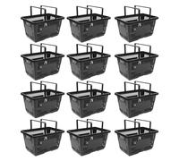 GCIUEMMH Plastic Shopping Baskets - 12PCS Shopping Baskets with Handles 28L Black Plastic Basket Collapsible Shopping Basket Durable Large Shopping Cart for Supermarket Grocery Shop Retail Store