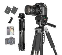 GCJUYA 81 inch/206cm Tall Camera Tripod with Phone Holder for Smartphone, Aluminum Stand with 3-Way Pan Head for DSLR DV Projector Cell Phone Vlog