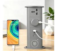 GCLCPAEN Desktop Pop-Up Socket,Automatic Lifting,Smart Touch,2 Multifunction Outlet/2*Usb-A/Usb-C/Bluetooth Speaker,15w Wireless Charging,Concealed Installation B