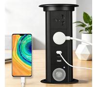 GCLCPAEN Desktop Pop-Up Socket,Automatic Lifting,Smart Touch,2 Multifunction Outlet/2*Usb-A/Usb-C/Bluetooth Speaker,15w Wireless Charging,Concealed Installation A