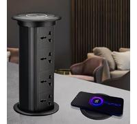 GCLCPAEN Electric Pop-Up P-lug Socket,Pop Up Power Socket,4 Ac Multi-Functional Sockets,15w Wireless Charging,Concealed Installation,Intelligent Touch Lift,For Kitchen/Island/Desk/Office C
