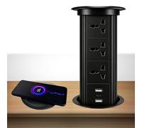 GCLCPAEN Pop Up Sockets For Kitchen Worktops,3 Ac Multi-Functional Socket,2*Usb 1*Usb-C,15w Wireless Charging,Intelligent Touch Lift,Concealed Installation,For Home Office Desk C