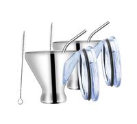 Gcljlmy 2 Pieces Stainless Steel Wine Mug Margarita Tumbler 300 ml Multi-Purpose Tasting Cup Small Cups for Beach House Warming (Mirror Light)