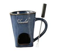 Gcljlmy Chocolate Fondue Candle, Ceramic Chocolate Fondue Cup, 130ml Cast Iron Pot for Heating Chocolate, Butter and Cheese, Ideal for Home and Parties (130ml Blue with Forks)