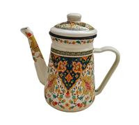 Gcljlmy Enamel Teapot Water Pitche Multifunctional with Handle Reusable Juice Jar 1.2L Milk Jug for Restaurant Office Party Home Tea, Orange Flower