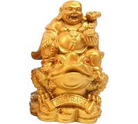 Gcljlmy Laughing Buddha, Money Coin Sit on Money Frog Statue, Chinese Statute Wealth Lucky Feng Shui Ornament Figurine, for Office Wedding Housewarming Occasions (Gold)