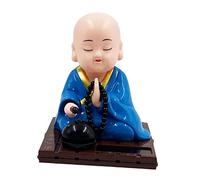 Gcljlmy Small Figure Solar Head Toy Funny Car Bobble Head Toy Chinese Small Buddha Statue Car Dashboard Ornament (Blue, L)