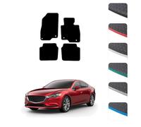 GCM - Car Floor Mats for Mazda 6 Saloon 2013 To Present Full Coverage Floor Protection - Anti Slip Rubber and carpet Car Mats with Clips Easy to Clean Heavy Duty for All-Weather (Black Edging, Rubber)