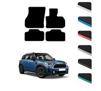 GCM - Car Floor Mats for MINI Countryman (F60) 2017-2024 Full Coverage Floor Protection - Anti Slip & Fit Car Mat with Clips Easy to Clean Car Carpet for All-Weather- White Edging, Carpet