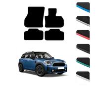 GCM - Car Floor Mats for MINI Countryman (F60) 2017-2024 Full Coverage Floor Protection - Anti Slip & Fit Car Mat with Clips Easy to Clean Car Carpet for All-Weather- Blue Edging, Carpet