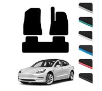 GCM - Car Floor Mats for Tesla Model 3 2019-2021 Full Coverage Floor Protection - Anti Slip & Fit Car Mat with Clips Easy to Clean Car Carpet for All-Weather- Grey Edging, Carpet