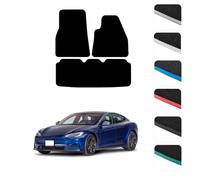 GCM - Car Floor Mats for Tesla Model S 2014 To Present Full Coverage Floor Protection - Anti Slip & Fit Car Mat with Clips Easy to Clean Car Carpet for All-Weather- Grey Edging, Carpet