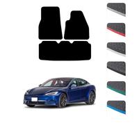 GCM - Car Floor Mats for Tesla Model S 2014 To Present Full Coverage Floor Protection - Anti Slip & Fit Rubber Car Mats with Clips Easy to Clean Heavy Duty for All-Weather- Grey Edging, Rubber