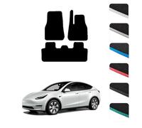 GCM - Car Floor Mats for Tesla Model Y 2022 to Present Full Coverage Floor Protection - Anti Slip & Fit Car Mat with Clips Easy to Clean Car Carpet for All-Weather- White Edging, Carpet