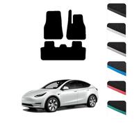GCM - Car Floor Mats for Tesla Model Y 2022 to Present Full Coverage Floor Protection - Anti Slip & Fit Car Mat with Clips Easy to Clean Car Carpet for All-Weather- Black Edging, Carpet