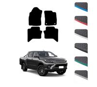 GCM - Car Floor Mats for Toyota Hilux Double Cab 4WD 2005-2011 Full Coverage Floor Protection - Anti Slip & Fit Rubber Car Mats with Clips Easy to Clean Heavy Duty for All-Weather- Blue Edging, Rubber