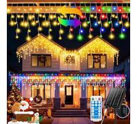 GCMacau 3 in 1 Solar Christmas Icicle Lights Outdoor 20+5m 82ft 660 Led Solar Icicle Fairy Lights 8 Lighting Modes with Dimmable String Lights Outdoor for Yard, Patio, and Wedding Decor