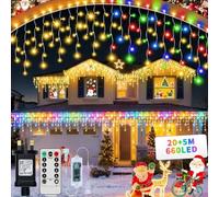 GCMacau 3 in1 Icicle Outdoor Christmas Lights, 20+5M/82ft 660 LED Outdoor Fairy Light Plug in, Waterproof String Lights with 8 Modes and Dimmable for Porch, Deck, Garden, Backyard, Balcony Decorations