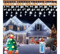 GCMacau Solar Christmas Icicle Lights Outdoor 20+5M/82ft 660 LED Fairy String Lights with 8 Lighting Modes and Dimmable Feature for Yard, Patio, Gazebo and Wedding Decor White