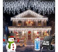 GCMacau Solar Christmas Icicle Lights Outdoor 65.6ft 506 LED Fairy String Lights With 8 Lighting Modes and Dimmable Feature for Yard, Patio, Gazebo and Wedding Decor