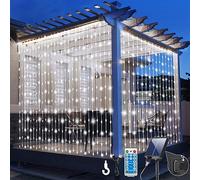 GCMacau Solar Curtain Lights, 6M X3M 600LED Fairy Curtains String Lights Waterproof with Remote Control & 8 Modes, Solar Panel and Tpye C Powered for Gazebo Patio Party Festival Outdoor Decorations