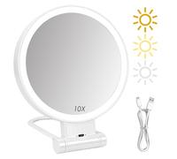GCNWW 1X/10X Double Sided Magnifying Mirror with Light, Folding Lighted Rechargeable Makeup Mirror for Home 360° Rotation 3 Color Led Lights Smart Touch Screen Dimming for Bathroom and Travel