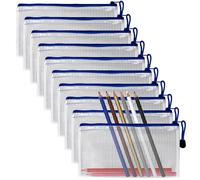 GCNWW A6 Clear Pencil Case Mesh Pencil Pouch, 10Pcs Thickened PVC Waterproof Zipper File Bags for School Supplies, Exam Supplies, Stationery, Tickets and Travel Accessories(23.5x12cm)