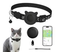 GCNWW Cat Collar with GPS Tracker，Compatible with iOS and as Dog Tracker No Monthly Fee Adjustable Nylon with Quick Release Buckle 360° Reflective Long Battery Life Waterproof Smart Pet Tracker Black