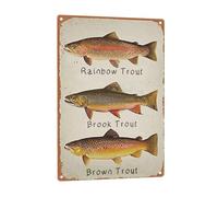 GCOCL Rainbow Trout Brook Trout Brown Trout Retro Metal Decor Wall Plaque Vintage Tin Sign for House Cafe Club Home Or Bar