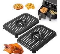 GCQ Air Fryer Grill Pan for Ninja Foodi DZ090/DZ201/DZ100(US)AF300(UK)6-in-1 7.6L Dual Zone Air Fryer, 2-Pack Replacement Crisper & Grill Plates with Rubber Bumpers, Dishwasher Safe