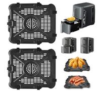 GCQ Air Fryer Grill Pan for Ninja SL400UK 9.5L SL300UK 7.6L Double Stack XL 2-Basket Air Fryer, 2 Packs Replacement Air Fryer Crisper Plate Grill Tray Accessories with Rubber Bumpers,Dishwasher Safe