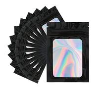 GCQQ 100 Black Mylar Holographic Foil Bags, 10.5x15cm Large Resealable Ziplock Bags, Heat Sealable, Smell Proof for Sweets, Snacks, Wax Melts, Eyelash, Jewellery