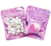GCQQ 100pcs Holographic Bags - 7.5x10CM Purple Pink Reusable Mylar Bags - Resealable, Smell Proof, Layered Materials