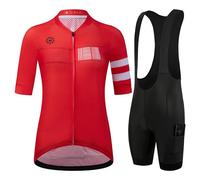 GCRFL Women's Cycling Jersey Sets Road Bike Jersey Riding Shirts Shorts Sleeves Lightweight Breathable, Bib Shorts with Pockets Padded (Red, S)