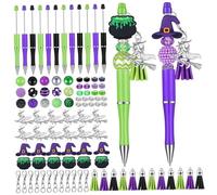 Gcroet 12Pcs Beadable Pens Kit Halloween Beaded Pens with Beads Tassels Clasps Pendants Witch Pen Making Kit for Crafting DIY