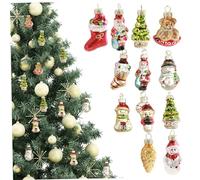 Gcroet 12Pcs Christmas Tree Ornaments Colourful Mini Glass Baubles with Rope Hanging Vintage Christmas Ornaments for Xmas Tree Party Decorations..