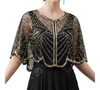 Gcroet 1PC Beaded Evening Shawl, Black and Gold Sequin Wrap with Secure Clasp, Flowing Capelet for Party Dresses & Weddings