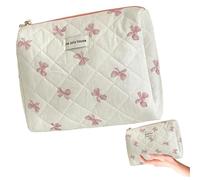 Gcroet 1PC Bow Makeup Bag, Large Capacity Quilted Makeup Bag, Portable Cute Cosmetic Bag for Women Girls Travel, Pink