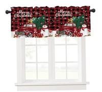 Gcroet 1PC Christmas Valances for Windows 54 x 18in Snowman Car Snowflake Christmas Kitchen Curtains, Rod Pocket Short Window Valances for Kitchen Living Room Bedroom