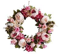 Gcroet 1PC Door Wreaths Artificial Flowers Peony Wreath Peony Floral Spring Wreath for Front Door Wedding Home Decor