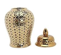 Gcroet 1PC Gold Ceramic Hollow-Out Ginger Jar Vase, Decorative Jar for Living Room Kitchen Home Decor