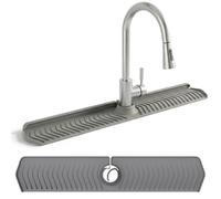 Gcroet 1PC Kitchen Sink Splash Guard, 30in Silicone Sink Faucet Mat with Anti-Slip Texture Multi-purpose Splash Guard for Countertop, Grey